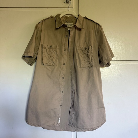 Vintage Denim Supply Ralph Lauren Tan Twill Safari Field Shirt Size Large - Picture 2 of 12